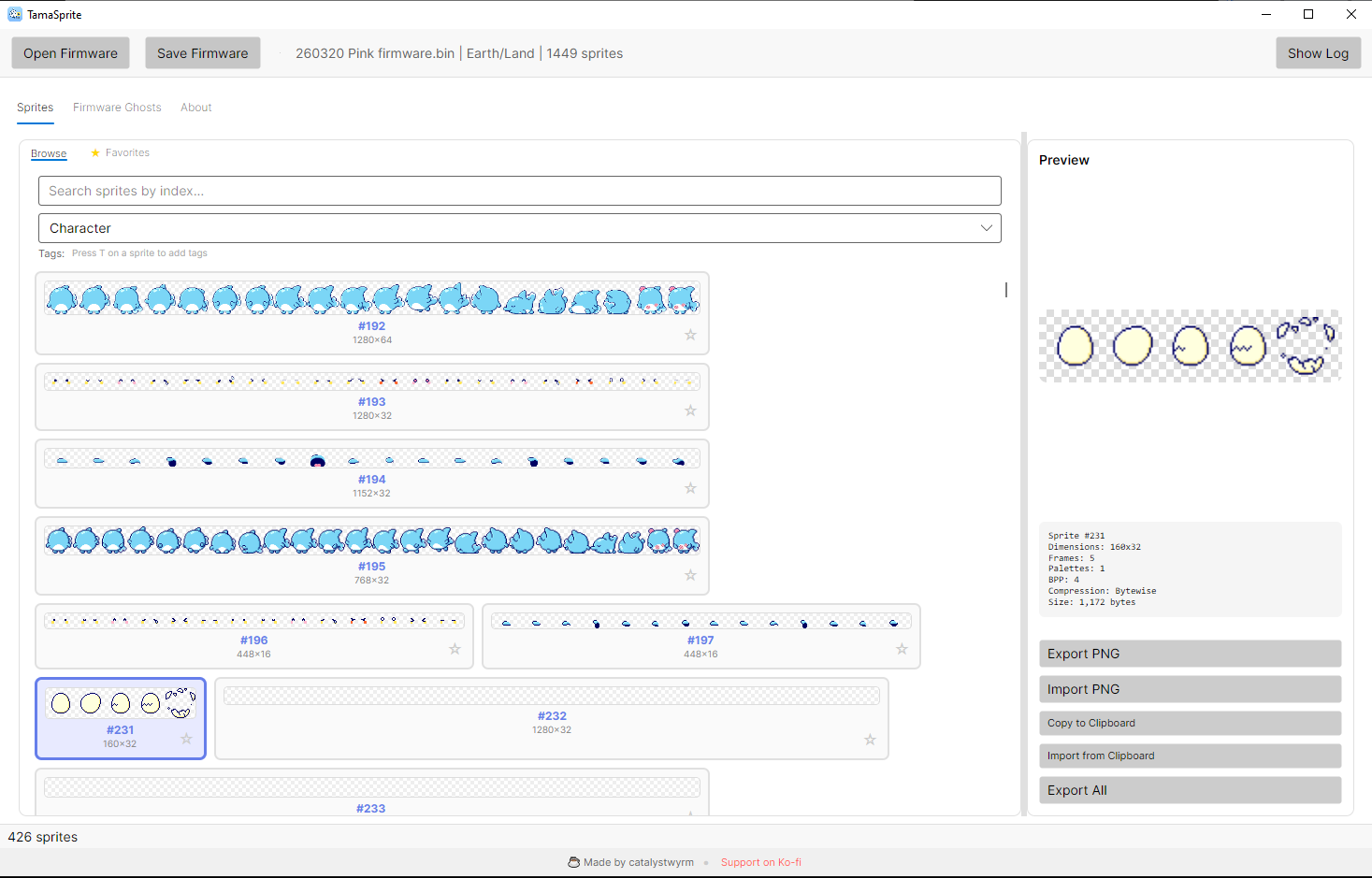 TamaSprite application screenshot